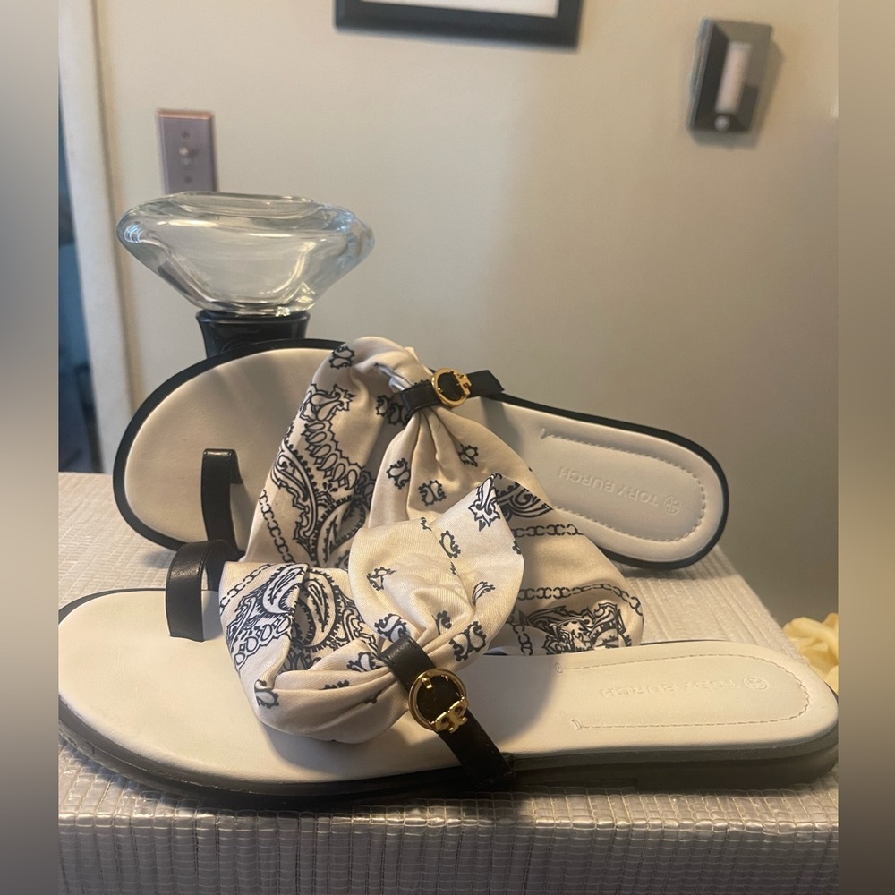 Tory Burch Ivory Americana Bandana Sandals